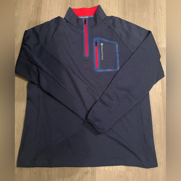 Vineyard Vines Navy and Red Performance Men's Quarter Zip Pullover 🇺🇸 - Picture 1 of 6